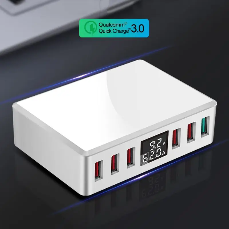 6 портов QC3.0, умное USB зарядное устройство, быстрая зарядная станция, подставка, док-концентратор с ЖК-дисплеем для умных мобильных телефонов, AU, EU, US, UK Plug