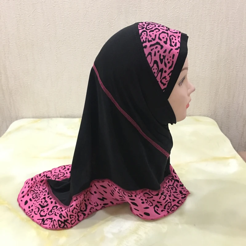 H083 beautiful small girl hijab with lepoard print cute hijab hats women's caps islamic clothing can fit 2-5 years old girls - Image 5
