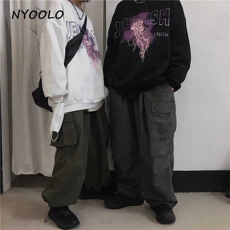 NYOOLO Harajuku стиль желе рыба буквы печати толстые теплые толстовки осень зима с длинным рукавом О-образным вырезом Пуловер Толстовка для женщин и мужчин