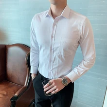 New Men's Shirts Plus Size 6XL Wedding Party Dress Long Sleeve Shirt Solid Business Formal White Man ShirtLuxury