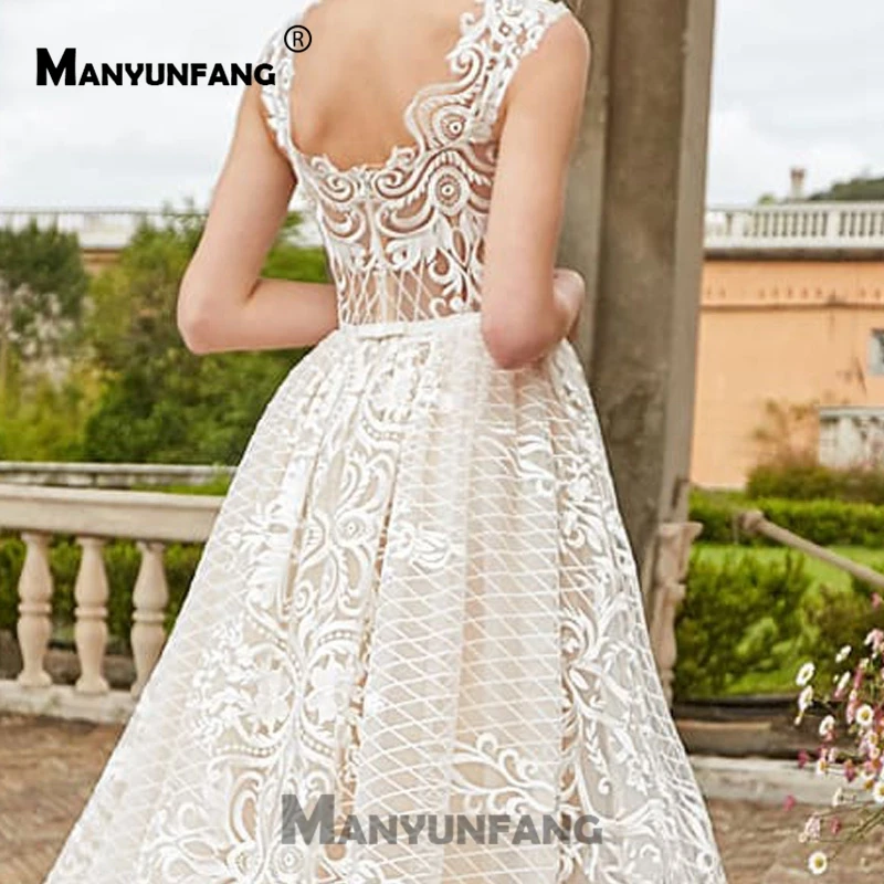 Vestido Longo романтическое кружевное свадебное платье с вышивкой на тонких бретельках винтажное свадебное платье на молнии сзади