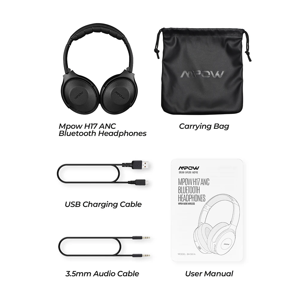Беспроводные наушники Mpow H17 Bluetooth ANC быстрая зарядка активное шумоподавление