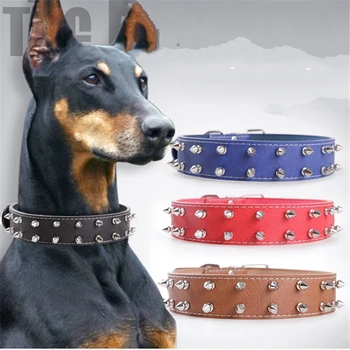 

Sharp Spiked Studded Leather Dog Collars PU For Small Medium Large Dogs Pet Collar Rivets Anti-bite Pet Products Neck Strap 5