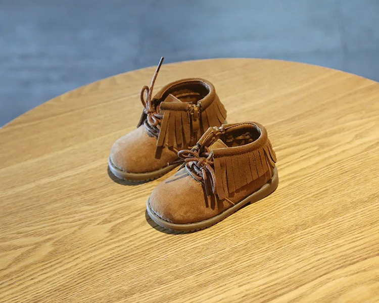 Children's Fringed Genuine Leather Toddler Shoes Baby 1-2 Years Old Baby Soft Bottom Toddler Snow Boots