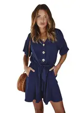 Fashion Playsuit Summer Pocket Womens Jumpsuit Playsuit Dungarees Pants Ladies Overall Jumpsuit Solid Playsuits CL162