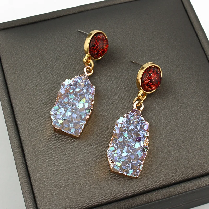 Bijoux Korean Vintage Red Druzy Resin Earrings Drop Earrings For Women Jewelry Statement Gifts For Women Accessories Brinco (4)