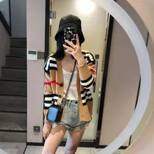 Бренд LEHNO британский стиль полосатый кардиган с v-образным вырезом свитер куртка женская