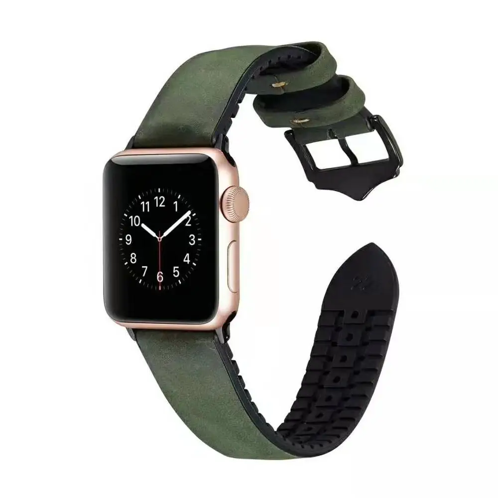 Silicone leather watch strap for Apple 1 2 3 4 Series High Quality Men Watch Band Strap for Iwatch Waterproof