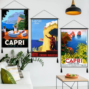 

Capri Italy Europe Travel Vintage Hanging Cloth Cotton Line Paintings Posters Home Decoration Wall Hanging Tapestry Gift
