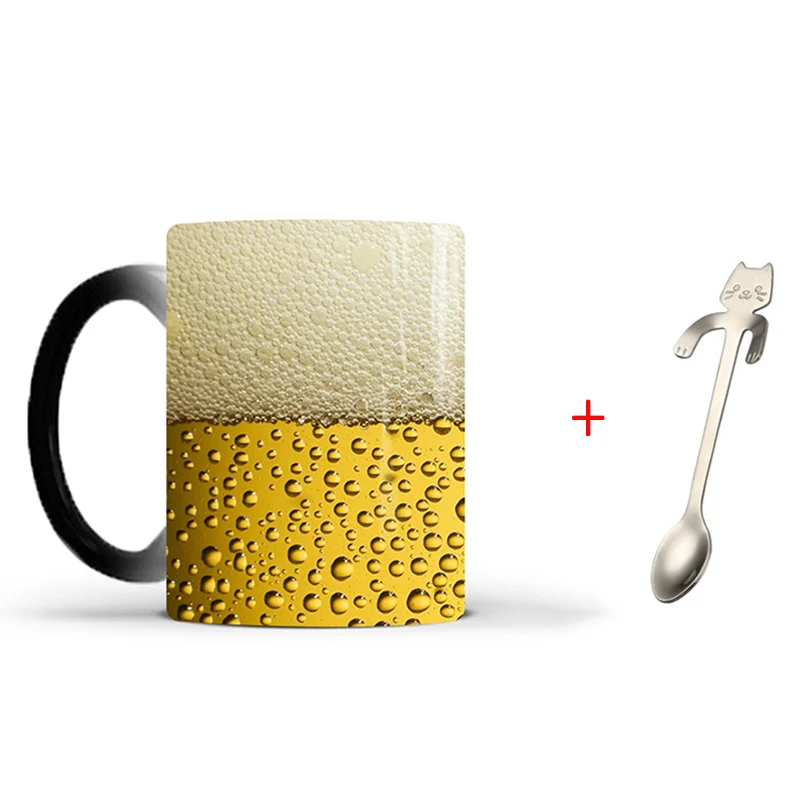 Mug With Spoon Новинка 350 мл, Волшебная Термочувствительная кружка для чая, кофейная кружка, керамическая кружка для ваших детей или друзей, креативные подарки - Цвет: Mug With Spoon
