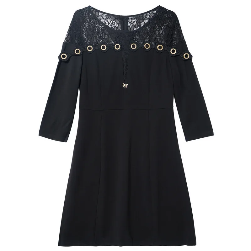 L~ 5XL сексуальное кружево Золотой люверс маленькое черное платье осень 3/4 рукав тонкая талия карандаш платье с C2256