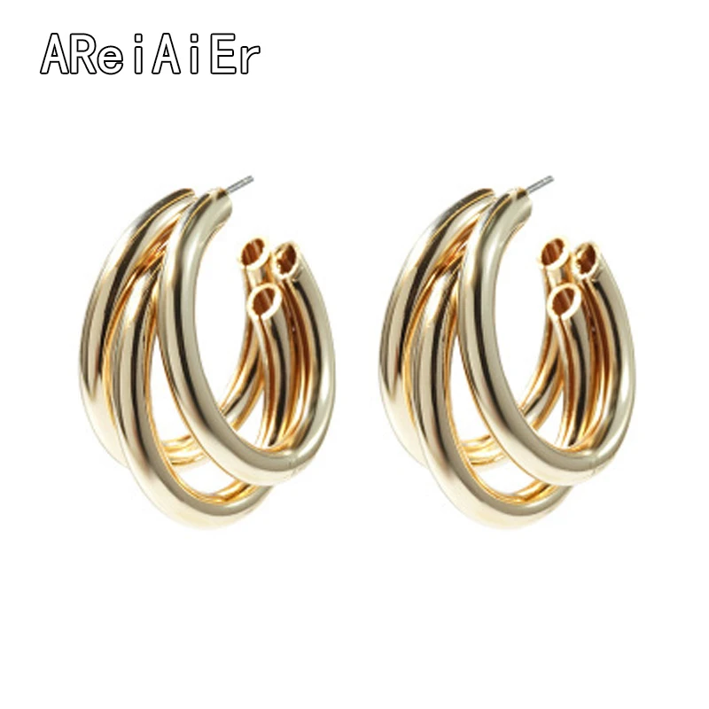 

High-grade European and American metal earrings multi-layer geometric circle earrings female Korean personality simple wild retr