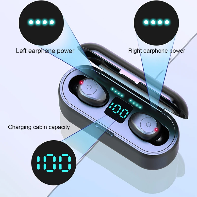TWS bluetooth 5,0 наушники, мини беспроводные стерео наушники, водонепроницаемые наушники Handfrees с 2500 мА/ч внешним аккумулятором для смартфонов