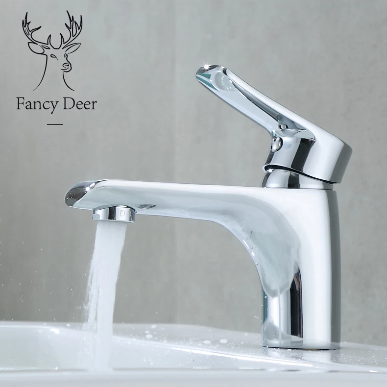 

Fancy deer chrome bathroom faucet water mixer sink tap cold and hot deck mouted single handle