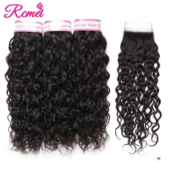 

Water Wave 3 Bundles With Closure 4x4 Brazilian Hair Weave Bundle With Lace Closure Remy Human Hair Weave Extension