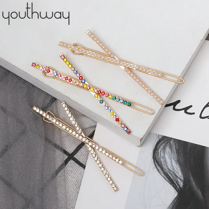INS минималистичный X Crystal Bobby Pin для женщин и девушек шпильки с жемчугом Стразы заколки для волос заколки аксессуары для волос