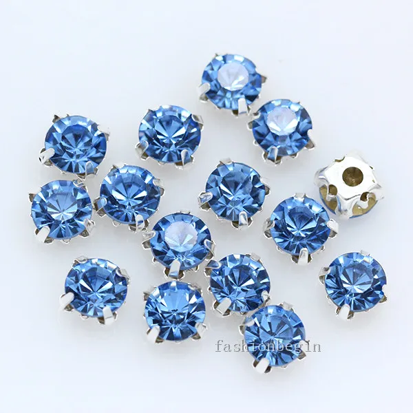 36p 7mm color Sew on crystal glass Rhinestone Silver Claw Montee 4-holes Sewing Stone Buckle jewelry,wedding Dress making Beads - Цвет: lt sapphire