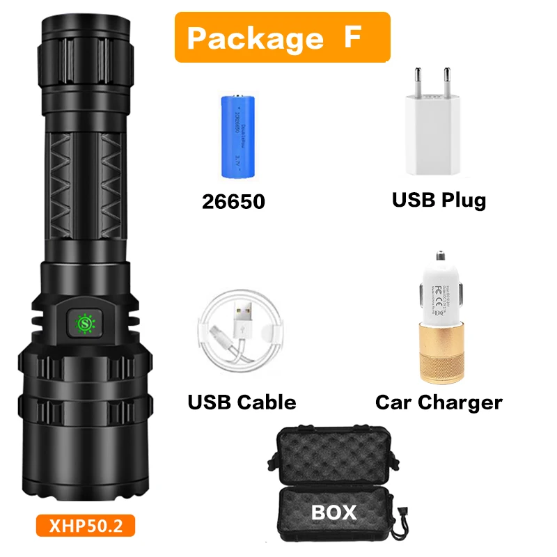 Мощный супер яркий XHP50.2 светодиодный светильник-вспышка 5 режимов для кемпинга L2 водонепроницаемый фонарь светильник мощный фонарь с батареей 18650 26650 - Испускаемый цвет: F