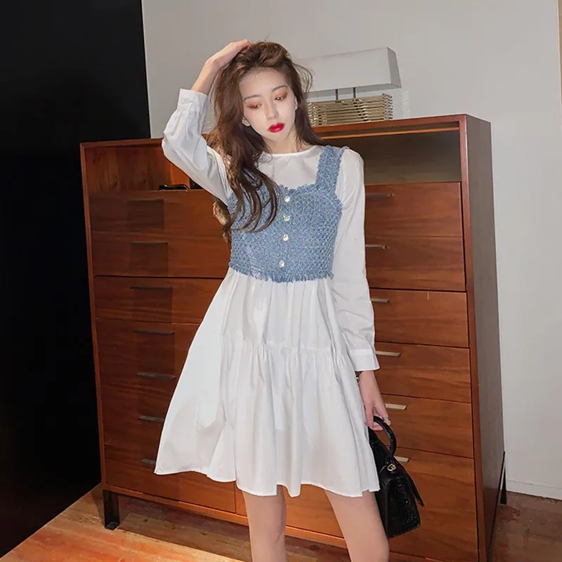 

Two-Piece Japanese 2020 New Harajuku Spring Autumn Vest Suit Of Temperament Fashion Shirt Skirt Knee Length Sweet Lovely Dresses