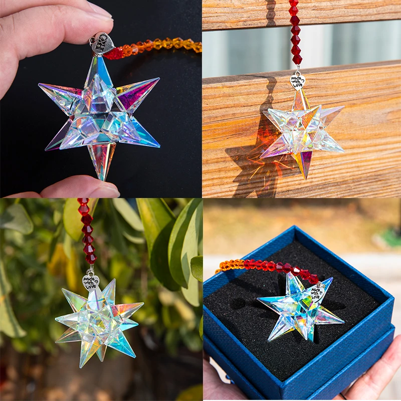 H& D Chakra Хрустальная звезда Висячие солнечные очки Радужный производитель Рождественское украшение автомобиля зеркало заднего вида подвеска автомобиля очаровательные аксессуары