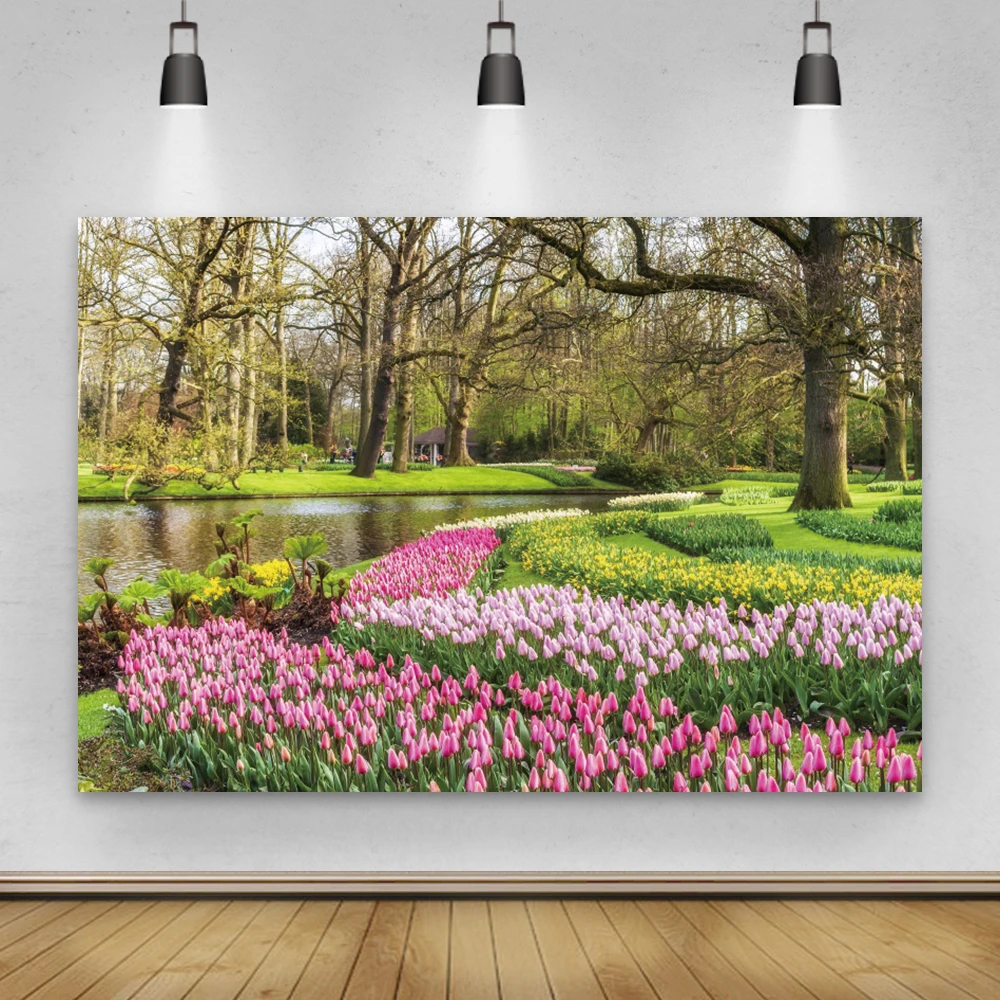 Laeacco Paysage Naturel Sources Fleurs Photographie Toile De Fond Parc Arbre Lac Photozone Bebe Douche Photo Fond Photo Studio Aliexpress