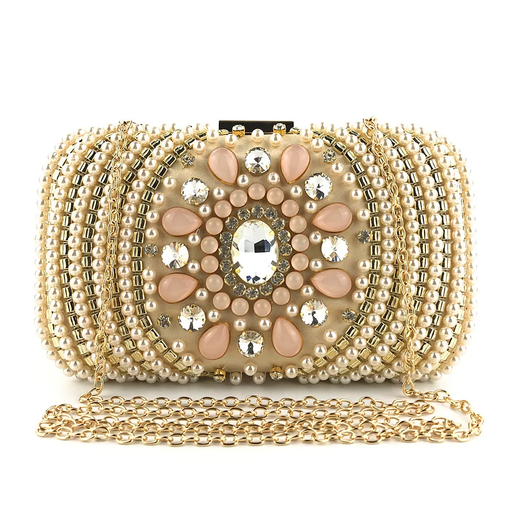 

2009 New Hand-held Dinner Bag Hand-made Pearl Embroidery Dress Party Hand-held Bag Pearl Diamond