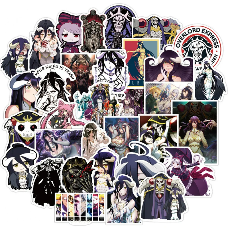 50Pcs Anime Overlord Stickers Momonga Albedo Sticker For Laptop Waterproof Graffiti Skateboard DIY Toy Decals Motorcycle | Игрушки и
