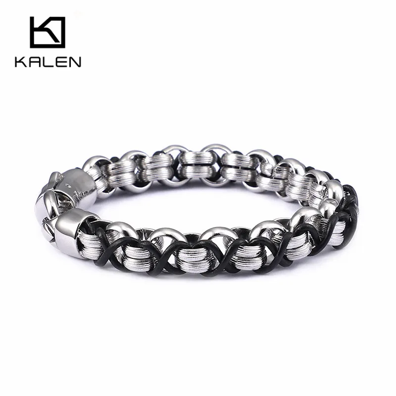 Высокое качество 316 нержавеющая сталь звенья цепи браслеты для мужчин 21,5 см винтажные цепи и кожа смешанный стиль браслеты ювелирные изделия