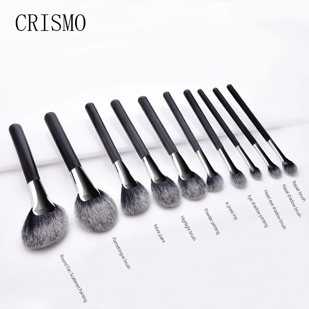 CRISMO 10 шт./компл. черный набор кистей для макияжа, основный косметик косметическая пудра Румяна Тени для век Кабуки Кисть для макияжа Красота инструмент