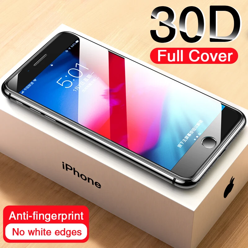 Защитное стекло с изогнутыми краями 30D для iPhone 7 8 6 6s Plus закаленное экрана 11 Pro X XR XS
