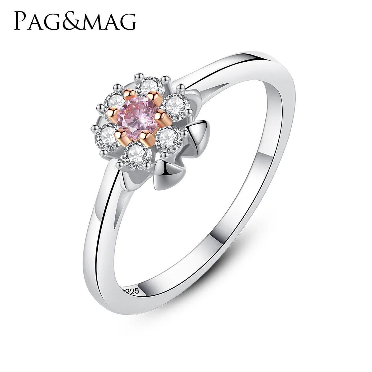 PAG& MAG S925 Серебряное женское кольцо, инкрустированное 3а цирконом, модное милое цветочное кольцо
