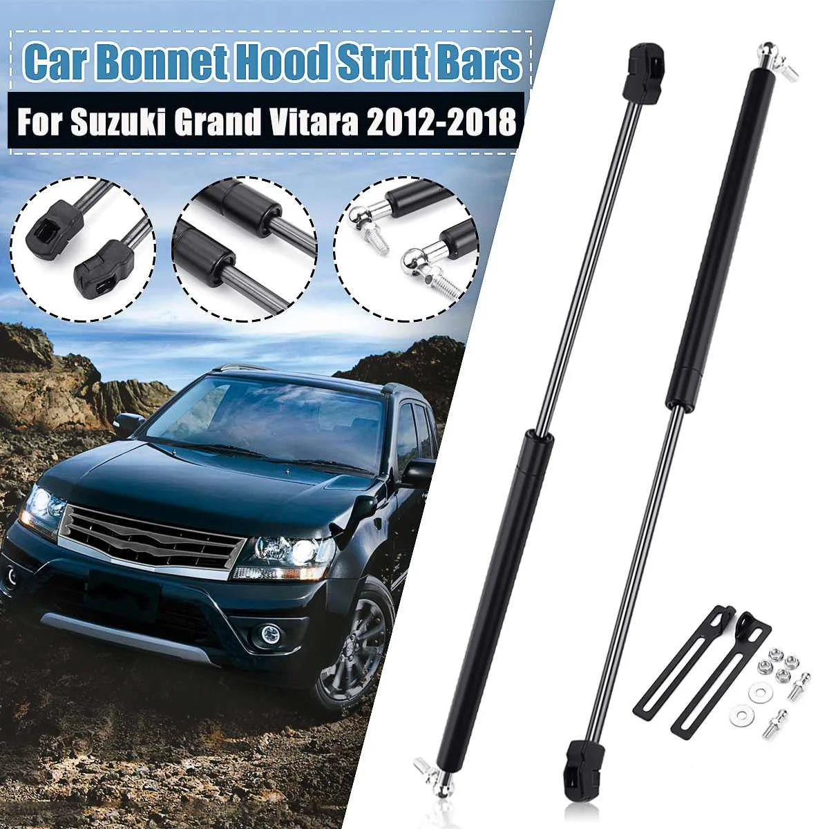 2pcs Car Front Engine Cover Hood Shock Lift Struts Bar Support