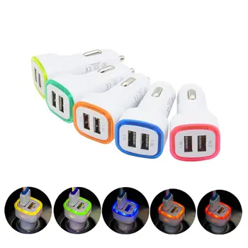 

Universal Travel Car Charger Dual USB Mini Phone Charger2.1A LED Light Essential Accessories
