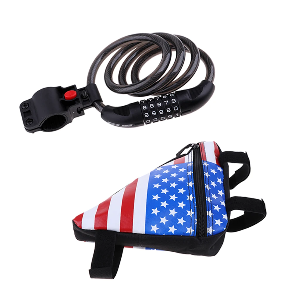 1.2m Bike Lock 5 Digit Security Resettable Combination Coiling Cable Lock and one Complimentary Front Tube Frame Bag
