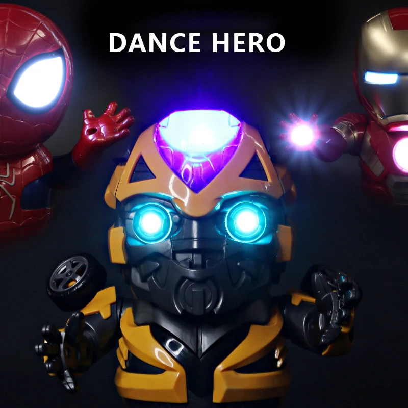 

Can Dance Hero King Kong Wasp Warrior Music Iron Man Spider-Man Flash Sound Music Robot Toy Children Gift