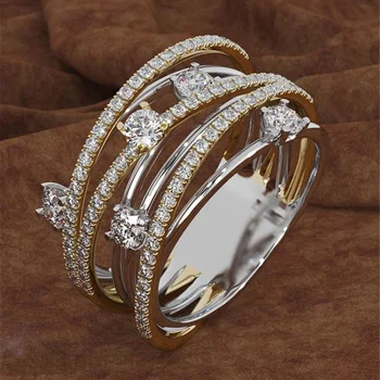 OFERTA ESPECIAL ❤️ Anillo para mujeres de moda, abalorio de aleación cruzada con diamantes de imitación, anillo de compromiso de circón para mujer, accesorios, joyería de boda para mujer, regalo - discount item 30% OFF Joyas y complementos