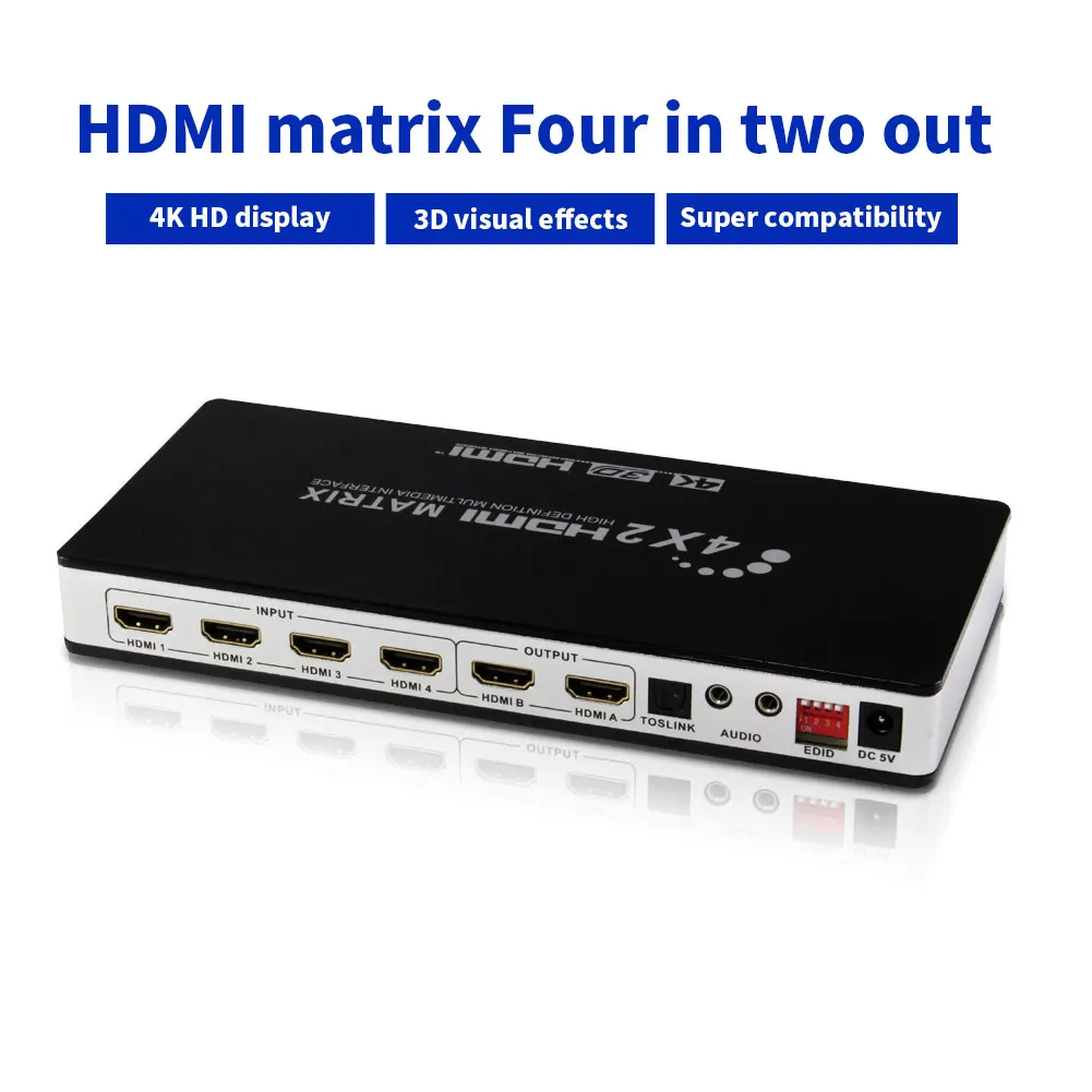 HDMI Matrix 4x2 4K 30Hz HDMI 1080P 4 Input 2 Output HDMI Matrix Converter Adapter With Remote Control 4X2 Switch Splitter HDMI Matrix 4x2 4K 30Hz HDMI 1080P 4 Input 2 Output HDMI Matrix Converter Adapter With Remote Control 4X2 Switch Splitter