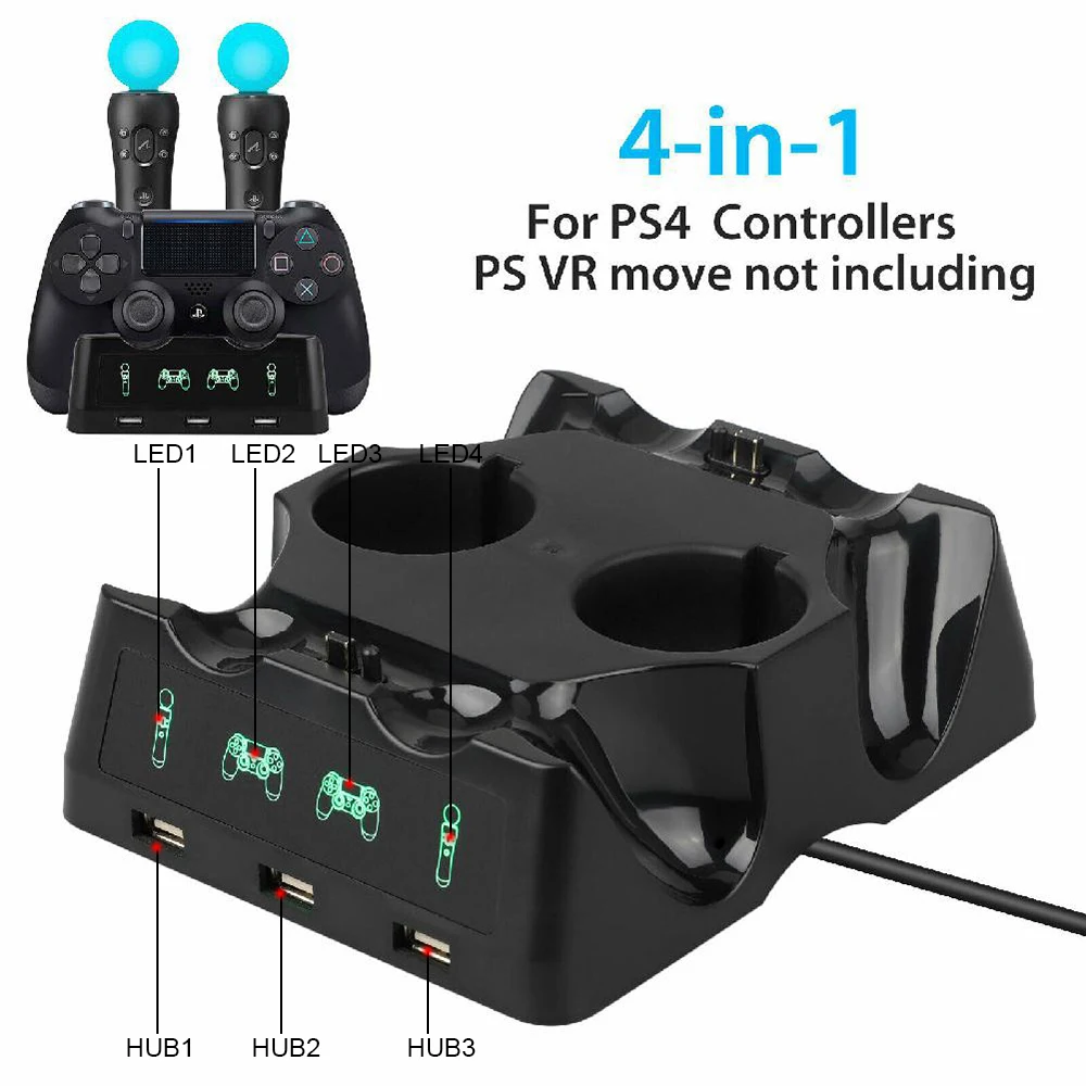 For PS4 PS Move VR PSVR Joystick Gamepads 4 in 1 Controller Charging Dock Charger Stand For PS VR Move PS 4 Games Accessories