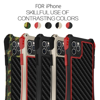 

Fashion Metal+Silicone Anti-fall Armor Case for iPhone 11 Pro Max Xs Max XR X 8 Plus 7 Plus Carbon fiber Mobile Phone Back Cover