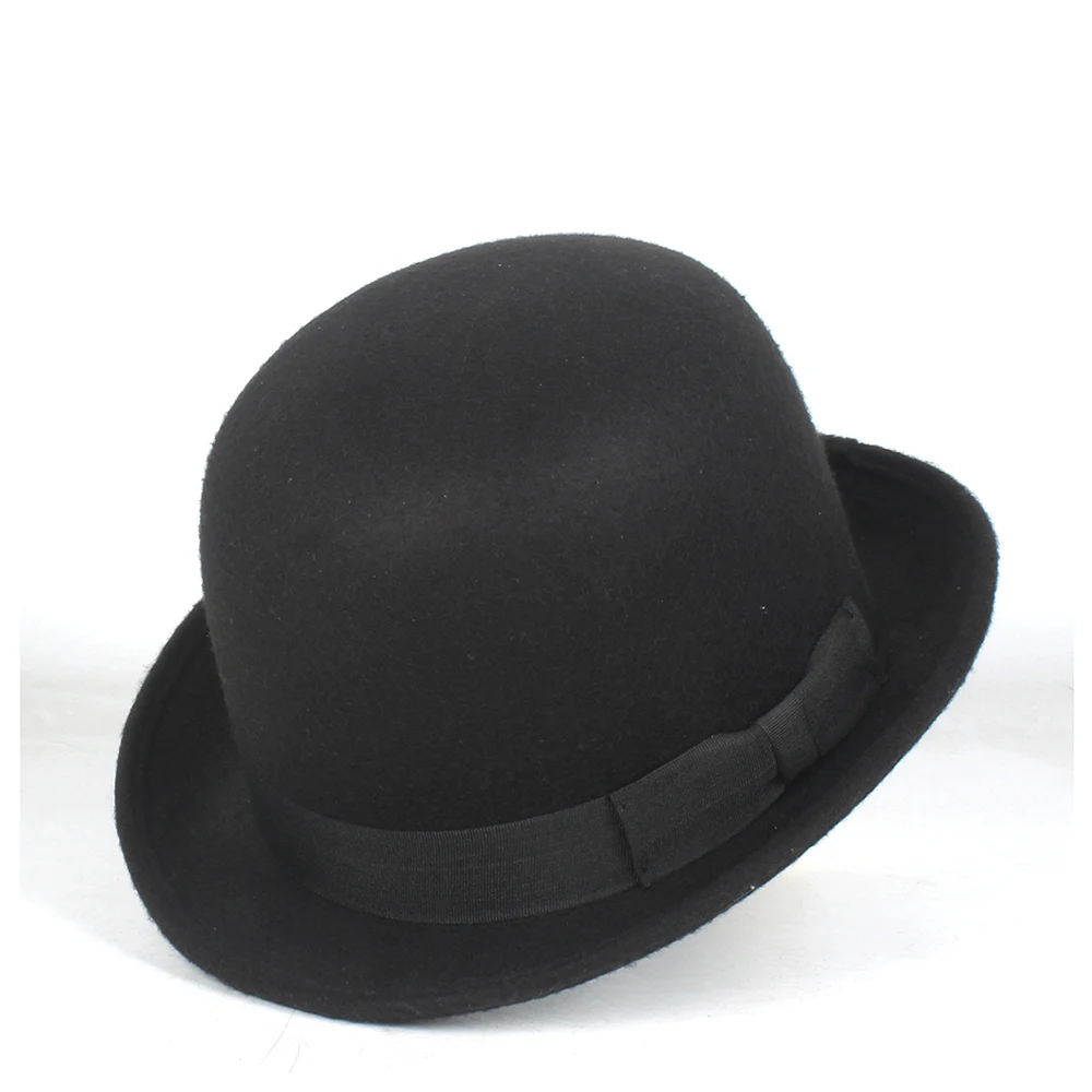 Black Мода женщин мужчин черный котелок из шерсти шляпа Топпер Топ шляпы «Fedora» маг Billycock шляпа для жениха размер 57-58 см - Цвет: Black