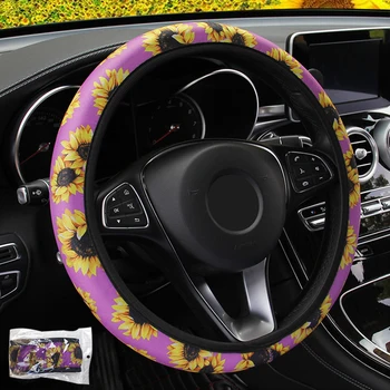 

LEEPEE Auto Non Slip Stretchy Neoprene Sunflower Floral Print Car Styling Steering Covers Universal Car Steering Wheel Cover