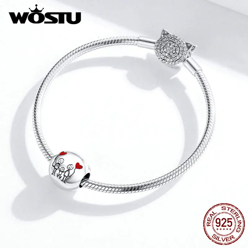 WOSTU Happy family, бусины, 925 пробы, серебро, My family, круглые подвески, подходят к оригинальному браслету, подвеске, сердцу, удача, ювелирное изделие CQC1339