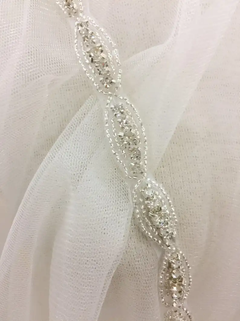 1 ярд тонкая Стразы кружевная отделка из кристаллов и бисера для свадебного пояса