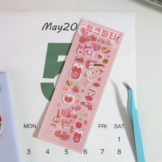 1Pc Kawaii Bear Rabbit Stickers Scrapbooking Decorative Ribbon Cute Sticker Korean DIY Diary Album Stick Label School Stationery 1Pc J