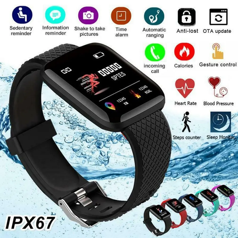 Smart Bracelet 116 PLUS Color Screen Waterproof Heart Rate Blood Pressure Monitoring Track Movement Health Pedometers Band