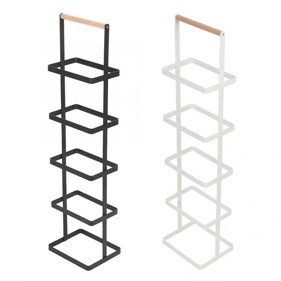 

5 Tier Iron Art Shoe Rack Shoe Shelves Closet Cabinet Holder Organizer with Wood Handle