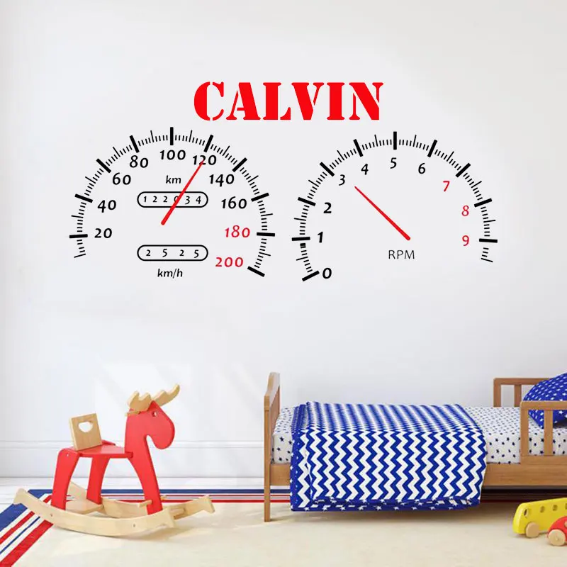 Пользовательское имя Спидометр Наклейка на стену гоночный автомобиль спидометр
