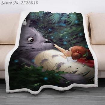 

Throw blanket Anime Totoro 3D Velvet Plush Blanket Bedspread For Kids Girls Sherpa Blanket Couch Quilt Cover Travel 06