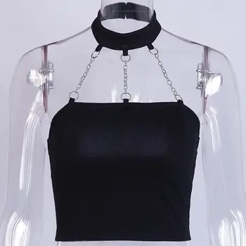 

Rosetic Women Tube Tops Sexy Black Gothic Summer Punk Style Slim Halter Solid Backless Lingerie 2019 Female Underwear Wrap Bras