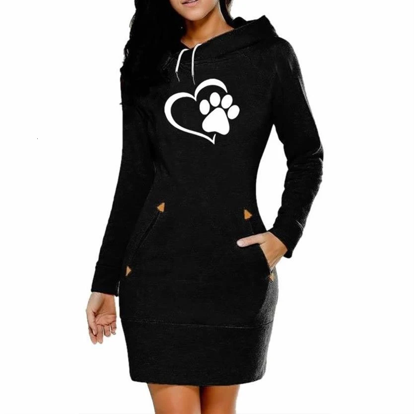  Drop shipping Dress Dog Paw Letters Print Hoodies For Women Hoodies Women Tops Harajuku Thick Cloth